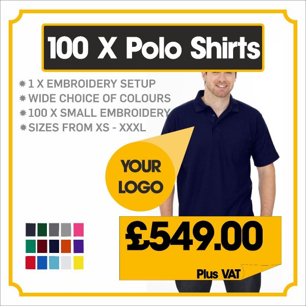 100 EMBROIDERED POLO SHIRT WORK WEAR DEAL